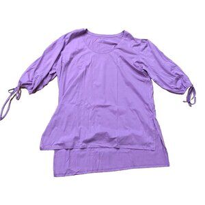 NEW Roaman's Womens Size 14/16M Scoop Neck 3/4 Tie Sleeve Tunic Shirt Purple